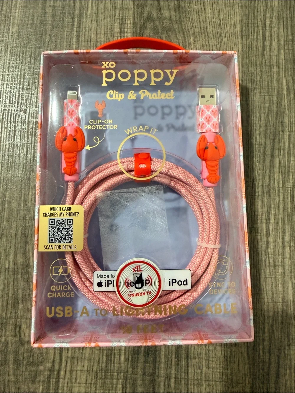 Pink Clip & Protect USB to Lightning Cable